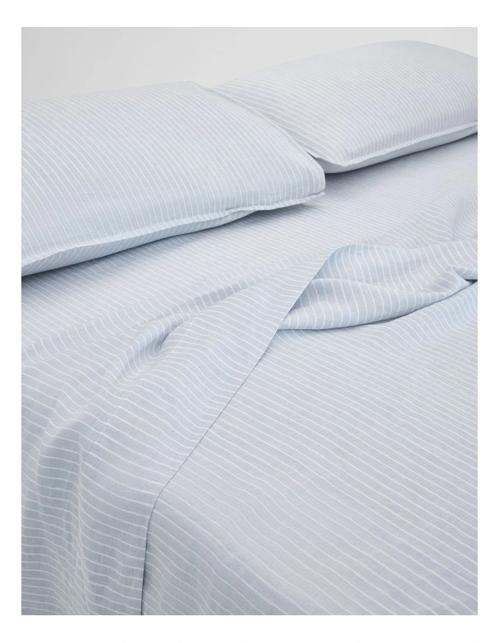 Skye Linen King Flat Sheet in Ciel Blue Pinstripe image 1