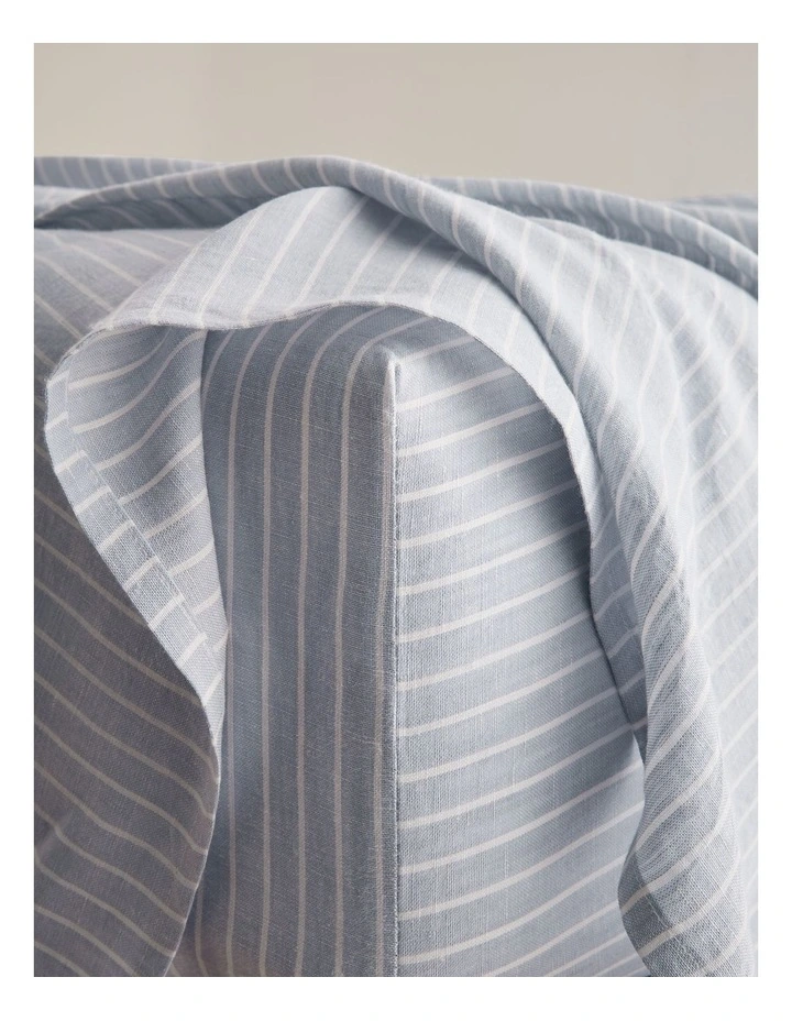 Skye Linen King Flat Sheet in Ciel Blue Pinstripe image 2