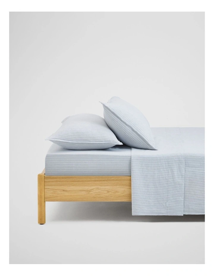 Skye Linen King Flat Sheet in Ciel Blue Pinstripe image 2