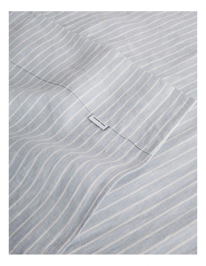 Skye Linen King Flat Sheet in Ciel Blue Pinstripe image 3