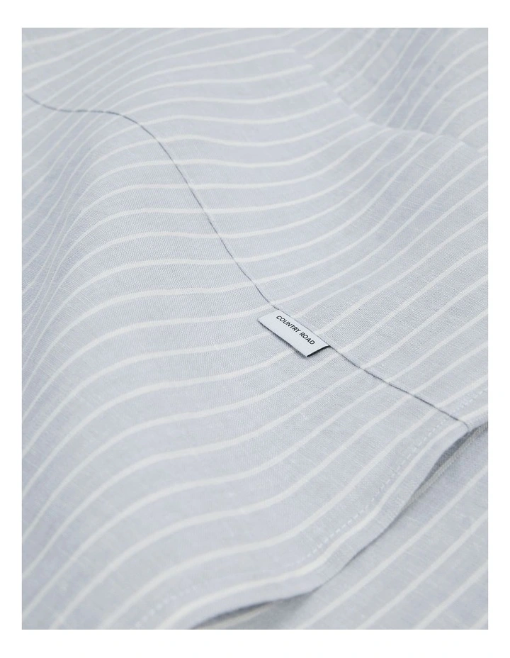 Skye Linen King Flat Sheet in Ciel Blue Pinstripe image 3