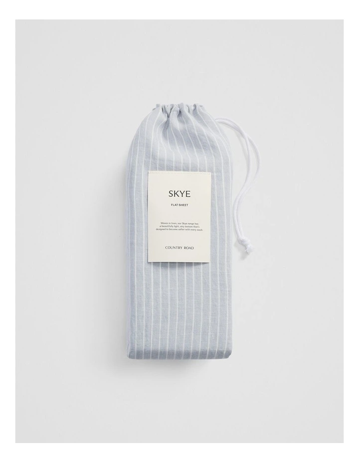 Skye Linen King Flat Sheet in Ciel Blue Pinstripe image 4