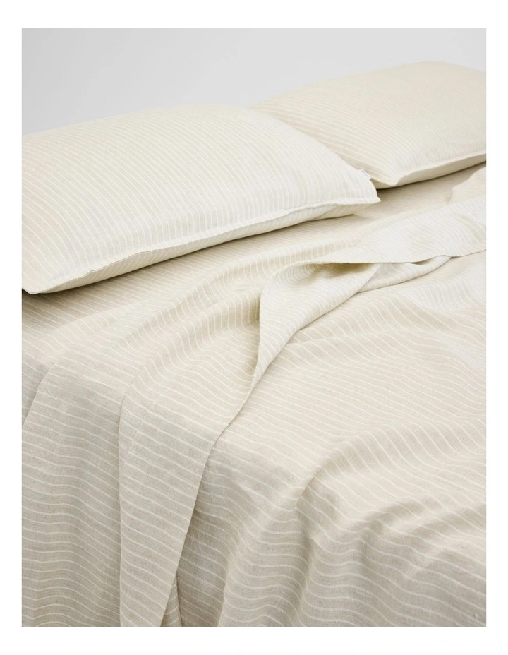 Skye Linen Queen Flat Sheet in Natural Pinstripe image 1