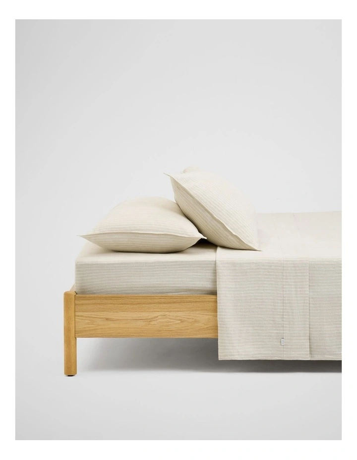 Skye Linen Queen Flat Sheet in Natural Pinstripe image 2