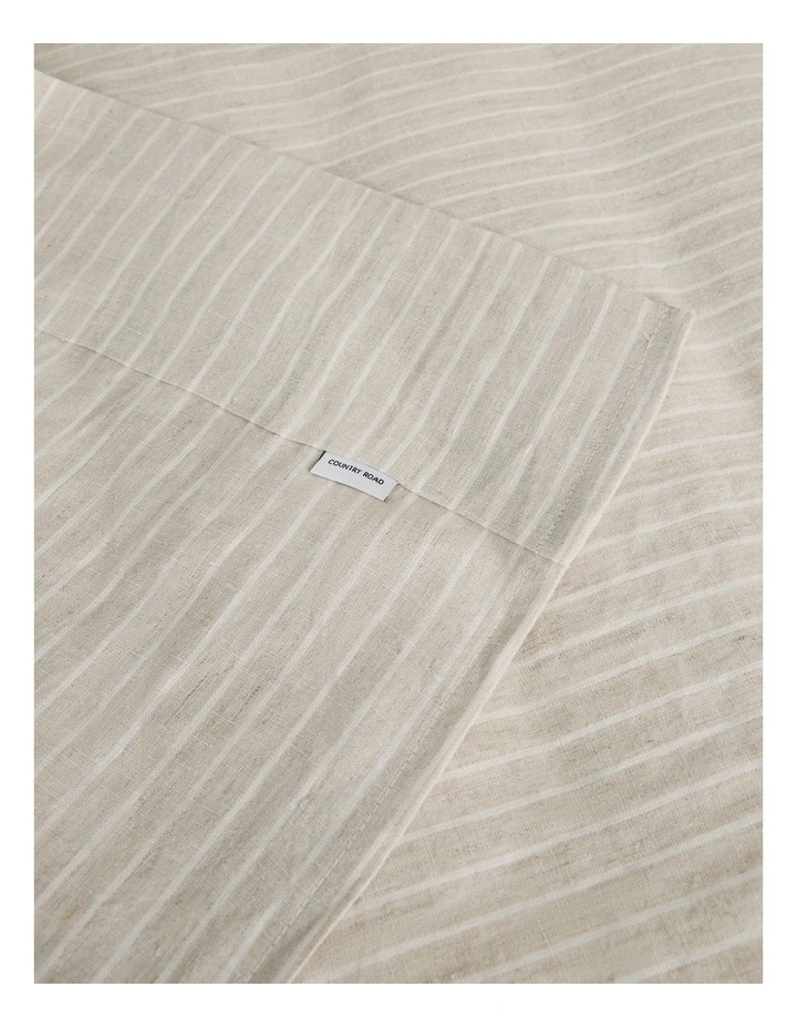 Skye Linen Queen Flat Sheet in Natural Pinstripe image 3