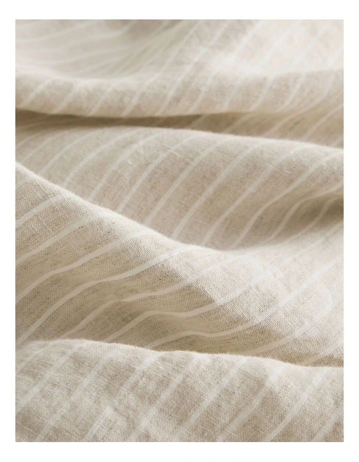Skye Linen Queen Flat Sheet in Natural Pinstripe image 5