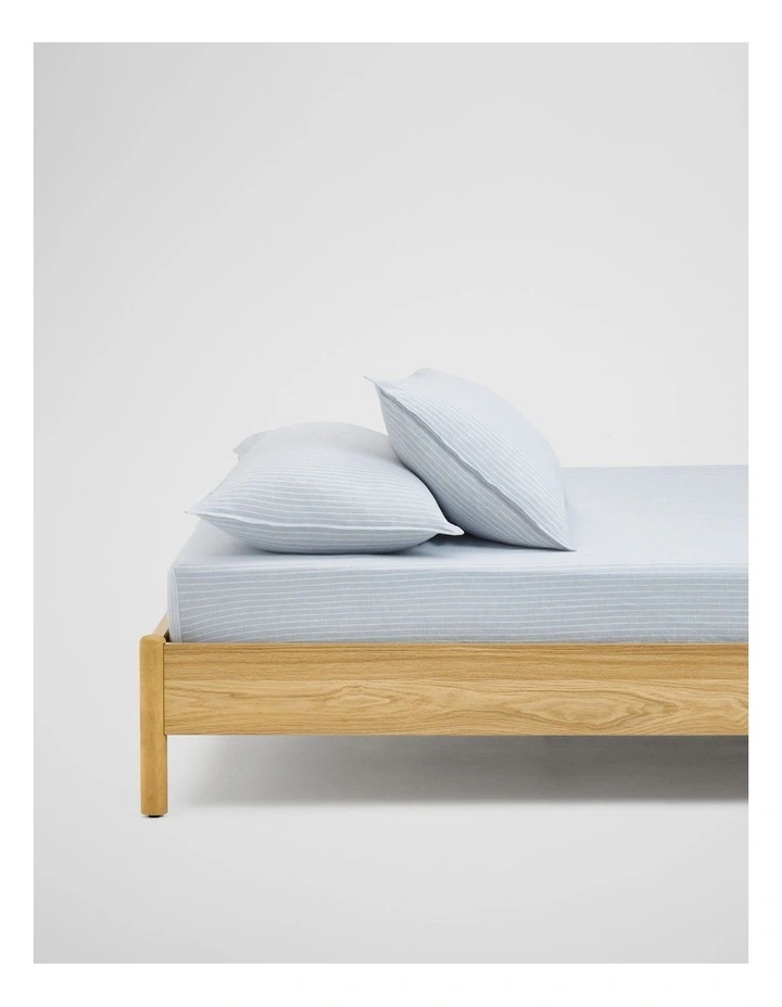 Skye Linen King Fitted Sheet in Ciel Blue Pinstripe image 1