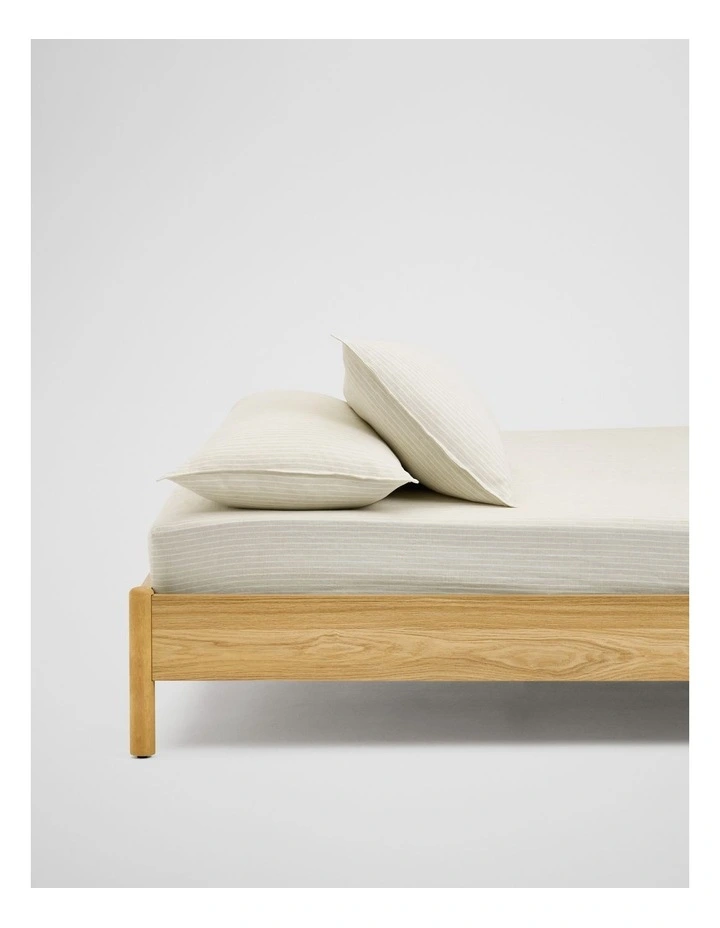 Skye Linen King Fitted Sheet in Natural Pinstripe image 1