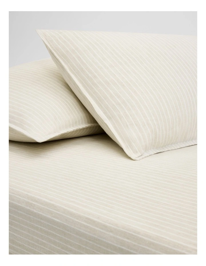 Skye Linen King Fitted Sheet in Natural Pinstripe image 2