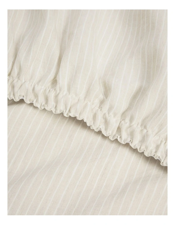 Skye Linen King Fitted Sheet in Natural Pinstripe image 3