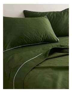Dita Queen Flat Sheet in Dark Olive