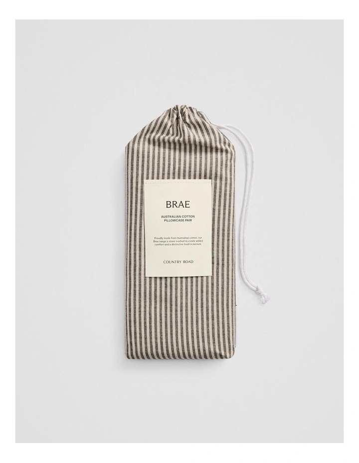 Brae Australian Cotton Stripe Standard Pillowcase Pair in Charcoal image 4