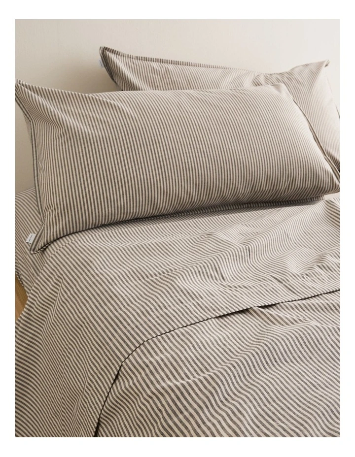 Brae Australian Cotton Stripe Queen Fitted Sheet in Charcoal image 2