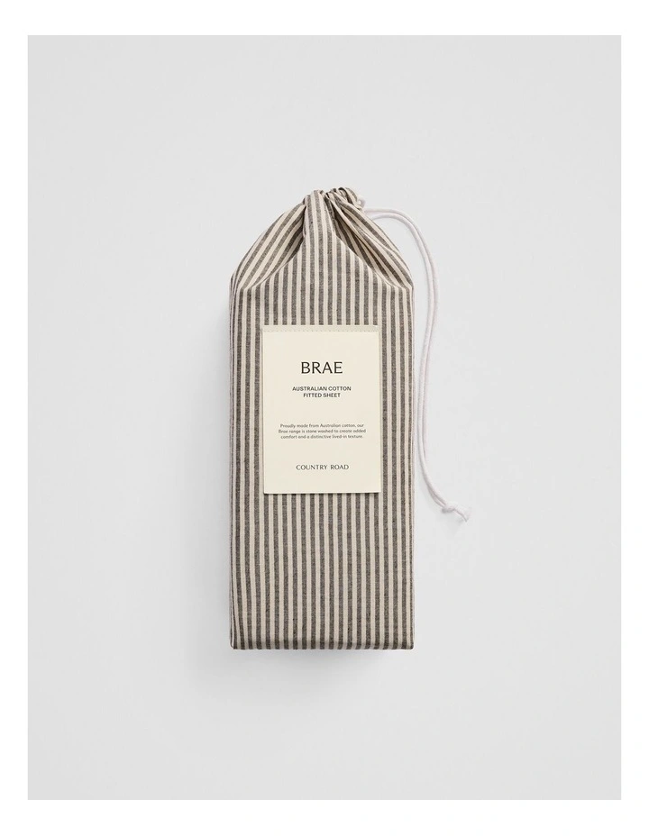 Brae Australian Cotton Stripe Queen Fitted Sheet in Charcoal image 4
