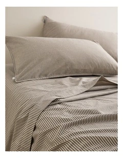 Brae Australian Cotton Stripe Queen Flat Sheet in Charcoal