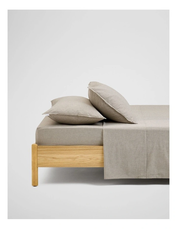 Brae Australian Cotton Stripe Queen Flat Sheet in Charcoal image 2