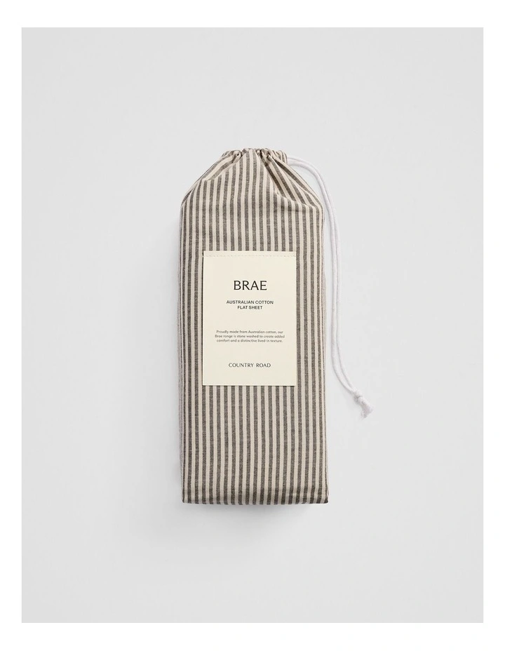 Brae Australian Cotton Stripe Queen Flat Sheet in Charcoal image 4