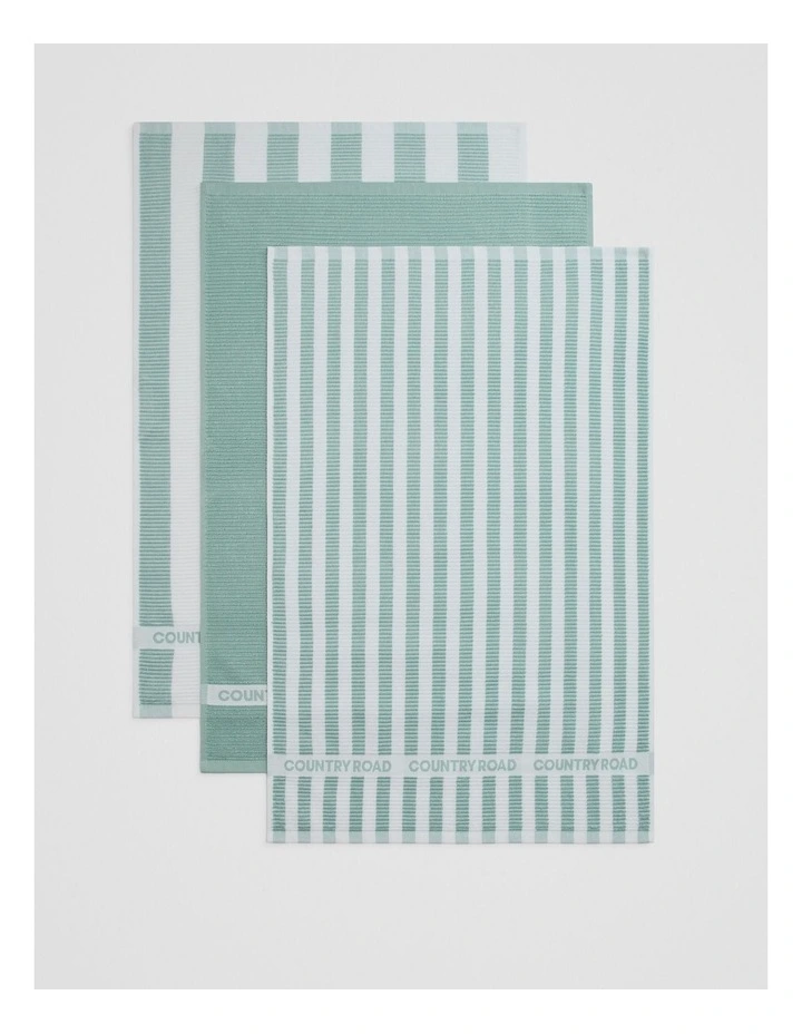 Cr Stripe Australian Cotton Tea Towel Pack Of 3 in Ripple image 3