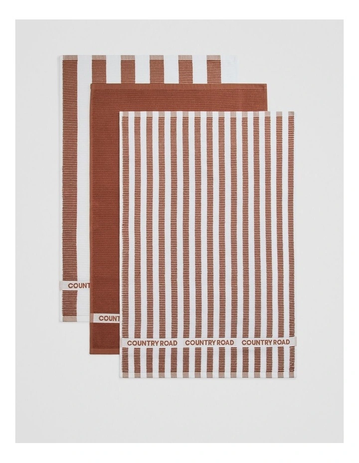 Cr Stripe Australian Cotton Tea Towel Pack Of 3 in Auburn image 3