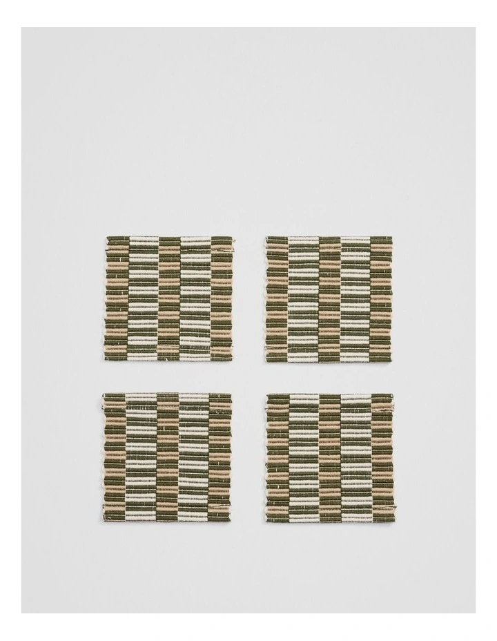 Tarra Coaster Set Of 4 in Dark Olive Stripe image 1