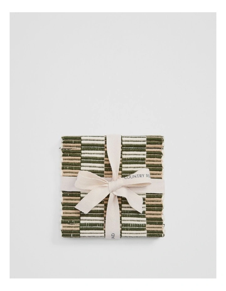 TARRA Coaster Set/4 in Dark Olive Stripe image 4