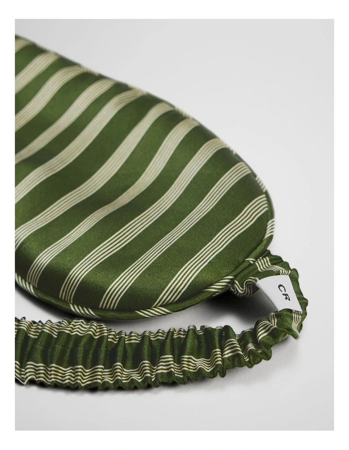 Silk Eye Mask in Dark Olive Stripe image 2