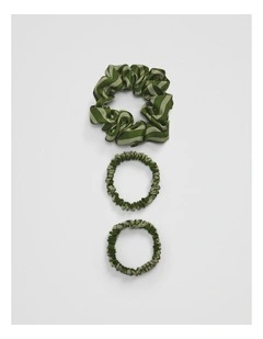 Scrunchie Multi Pack Of 3 in Dark Olive Stripe