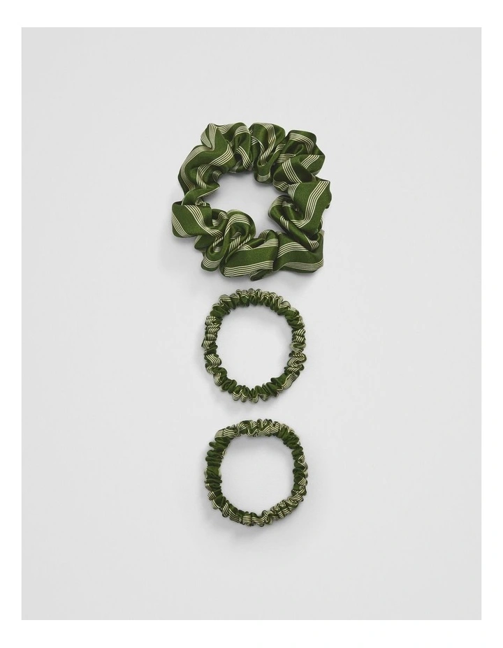 Scrunchie Multi Pack Of 3 in Dark Olive Stripe image 1
