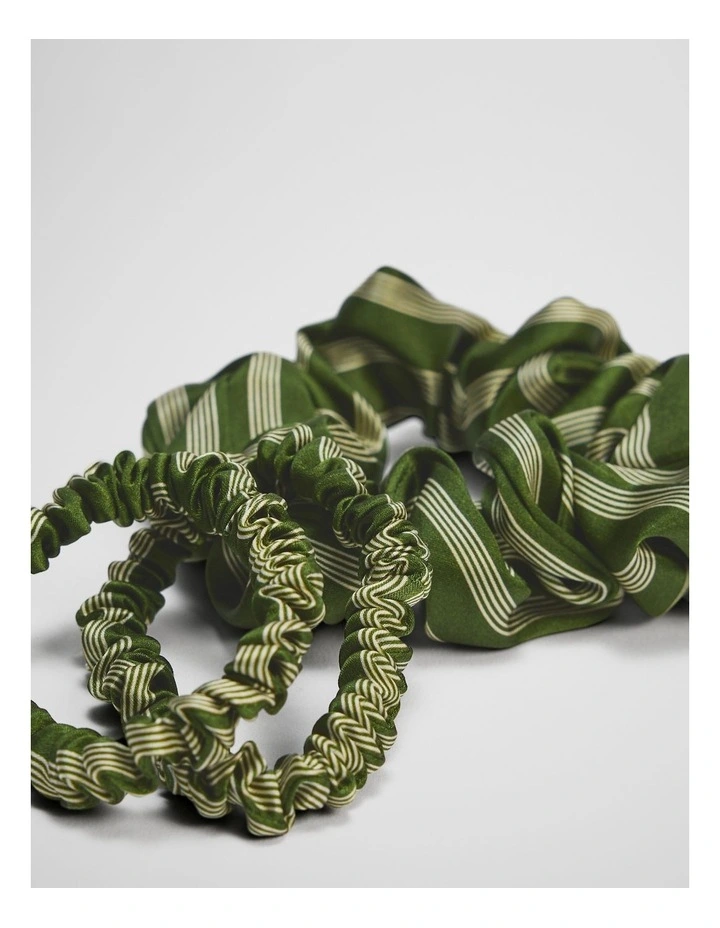 Scrunchie Multi Pack Of 3 in Dark Olive Stripe image 2