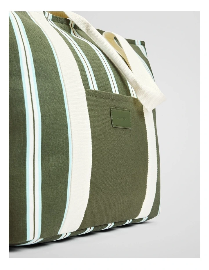 Bay Cooler Tote in Dark Olive Stripe image 2