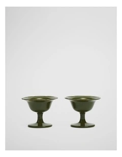 Luna Footed Bowl Set Of 2 in Dark Olive