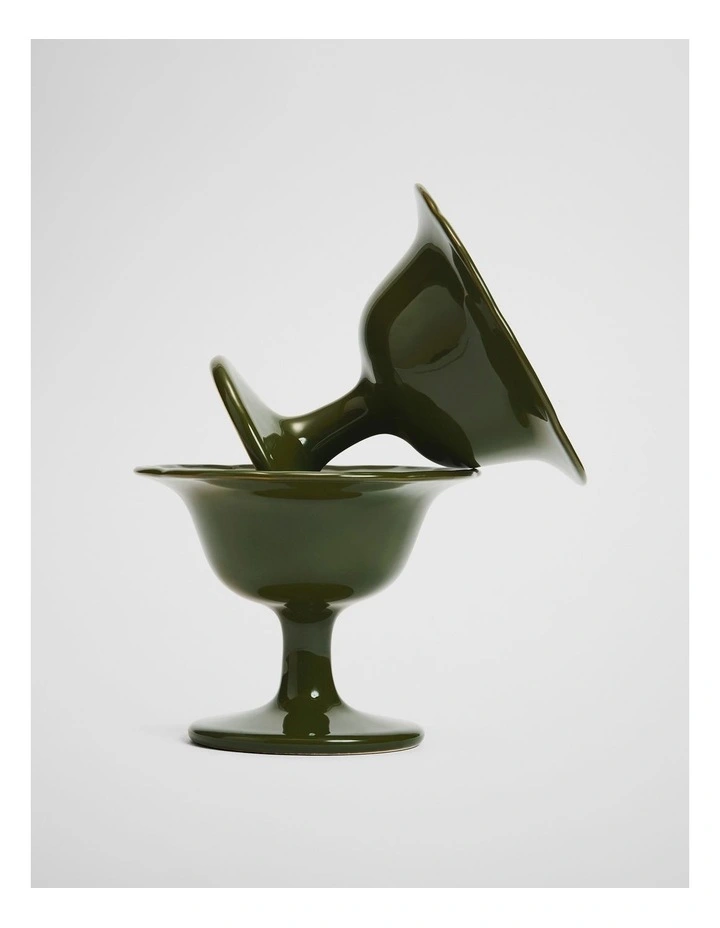Luna Footed Bowl Set Of 2 in Dark Olive image 2
