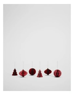 Honeycomb Decoration Set Of 6 in Ruby Stripe