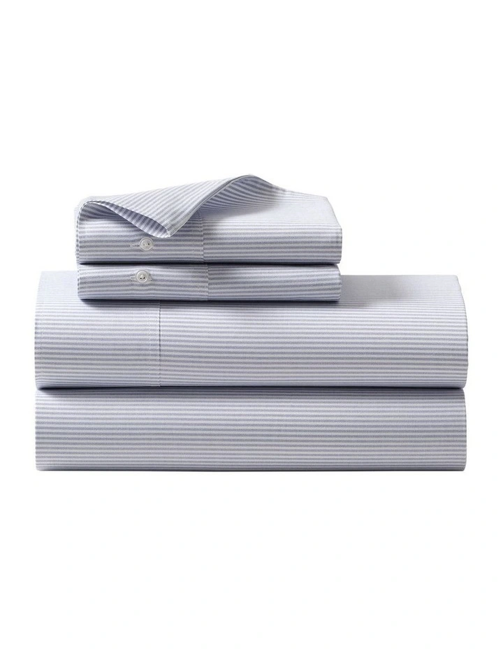 Organic Cotton Oxford Stripe Sheeting in Blue image 2