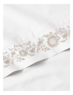 Organic Cotton Eloise Embroidery Sheet in Beige