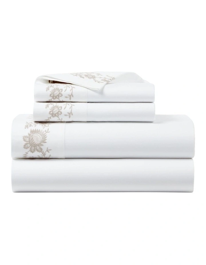 Organic Cotton Eloise Embroidery Sheet in Beige image 2