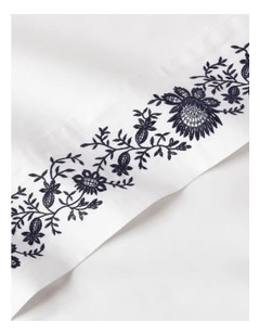 Organic Cotton Eloise Embroidery Sheet in Navy