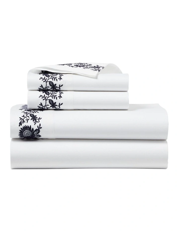 Organic Cotton Eloise Embroidery Sheet in Navy image 2