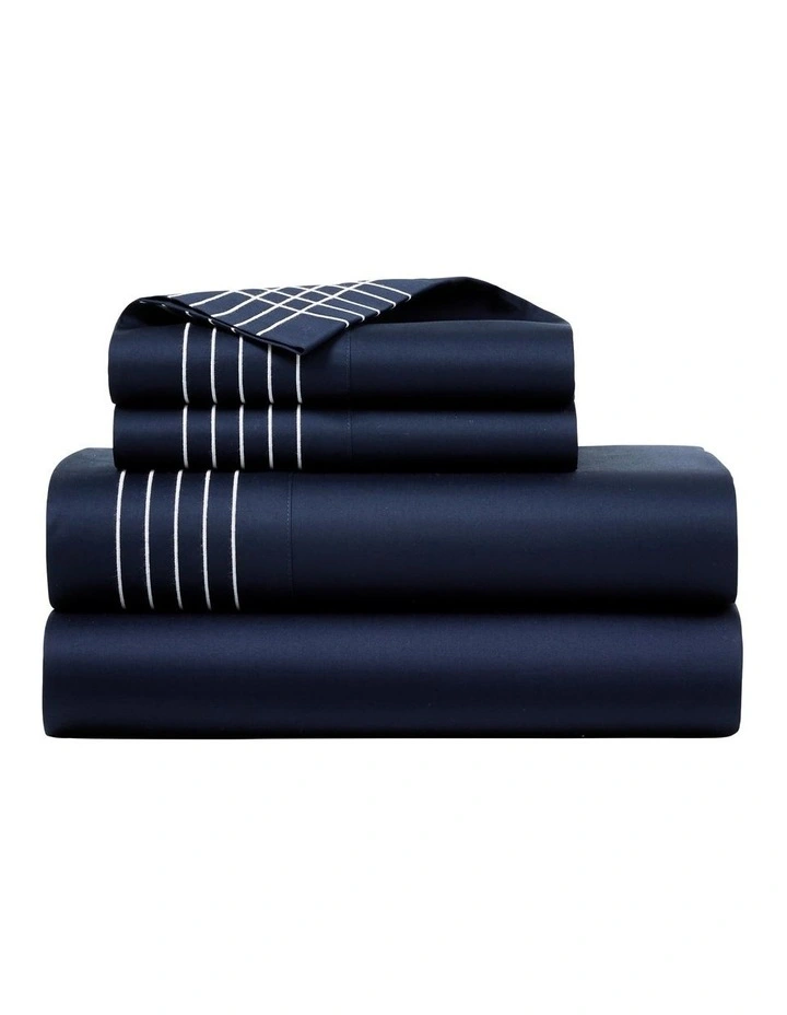 Organic Cotton Sateen Handkerchief Sheet in Navy image 2