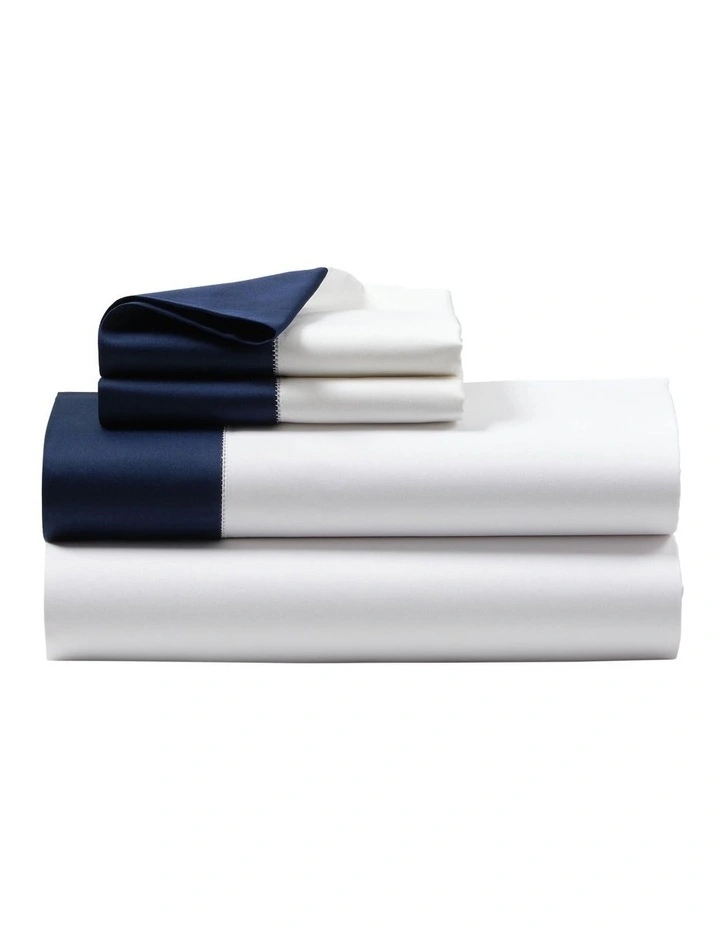 Organic Cotton Sateen Border Sheeting in Blue image 2