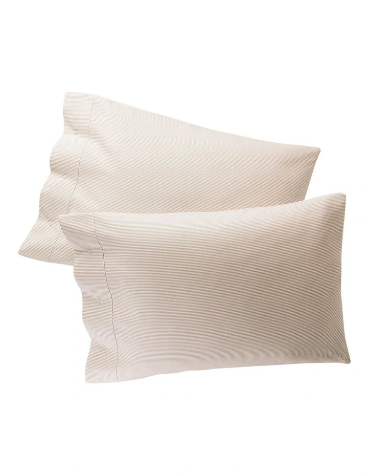 Organic Cotton Oxford Stripe Pillowcase in Beige image 1