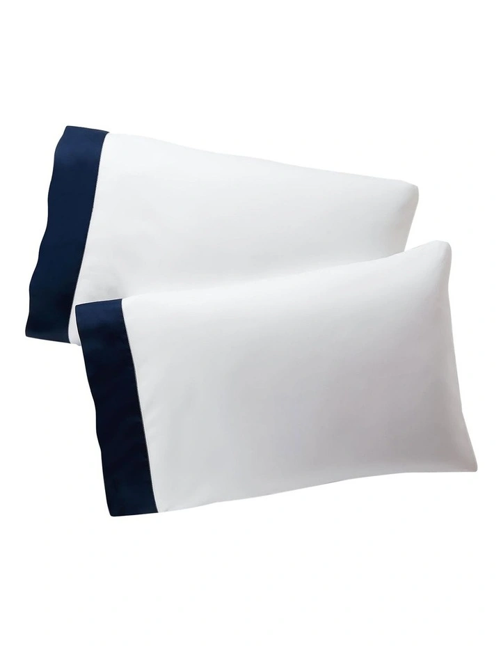 Organic Cotton Sateen Border Pillowcase in Blue image 1