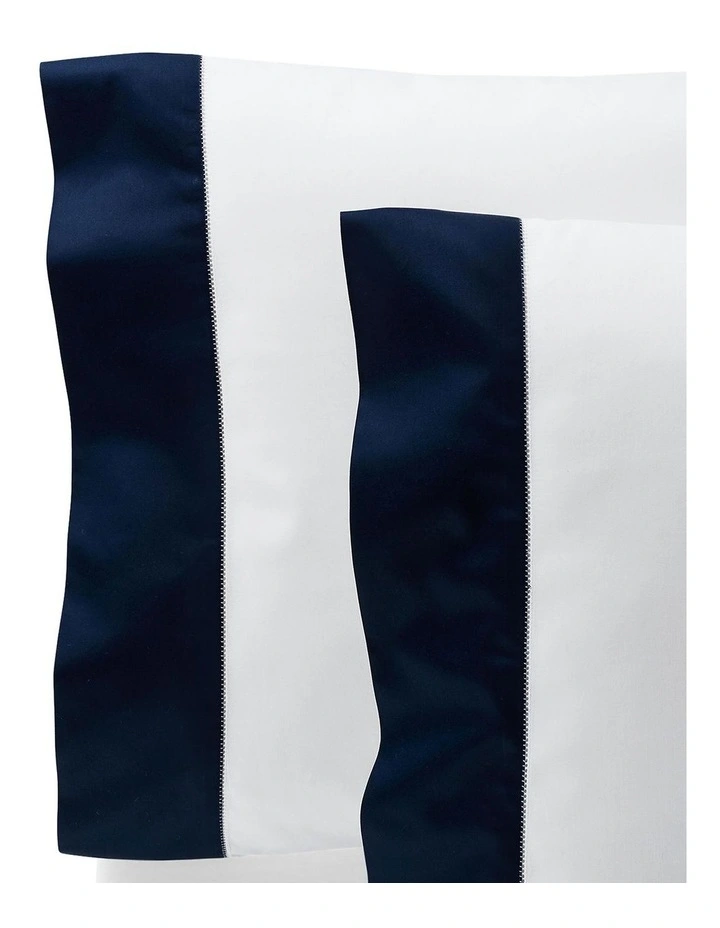 Organic Cotton Sateen Border Pillowcase in Blue image 2