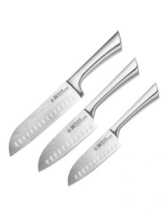 Baccarat Damashiro 3 Piece Santoku Knife Starter Setin Silver