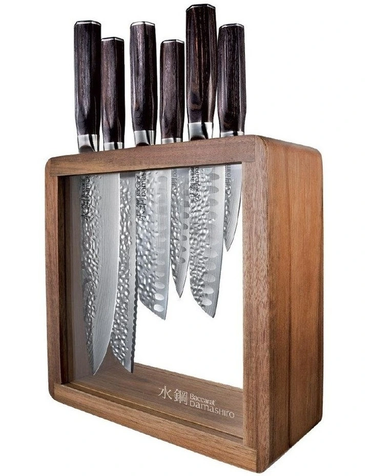 Baccarat Damashiro EMPEROR Mozukai 7 Piece Knife Block in Brown image 1