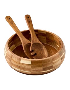 Alex Liddy Acacia Salad Bowl and Servers Set 28cm