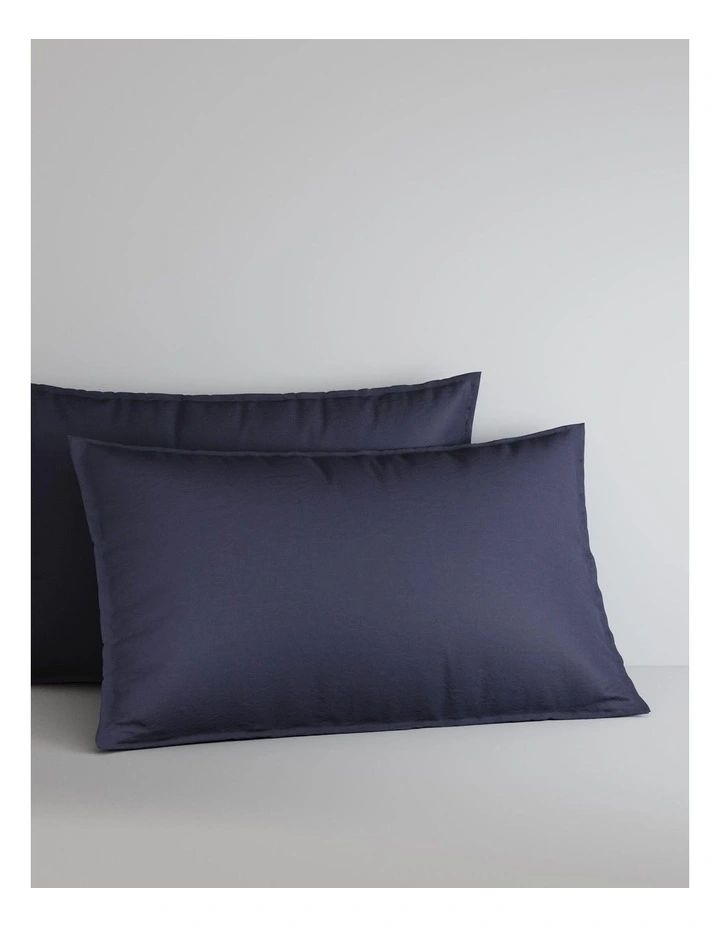 Bayley Washed Percale Pillowcase Pair in Deep Sea image 1