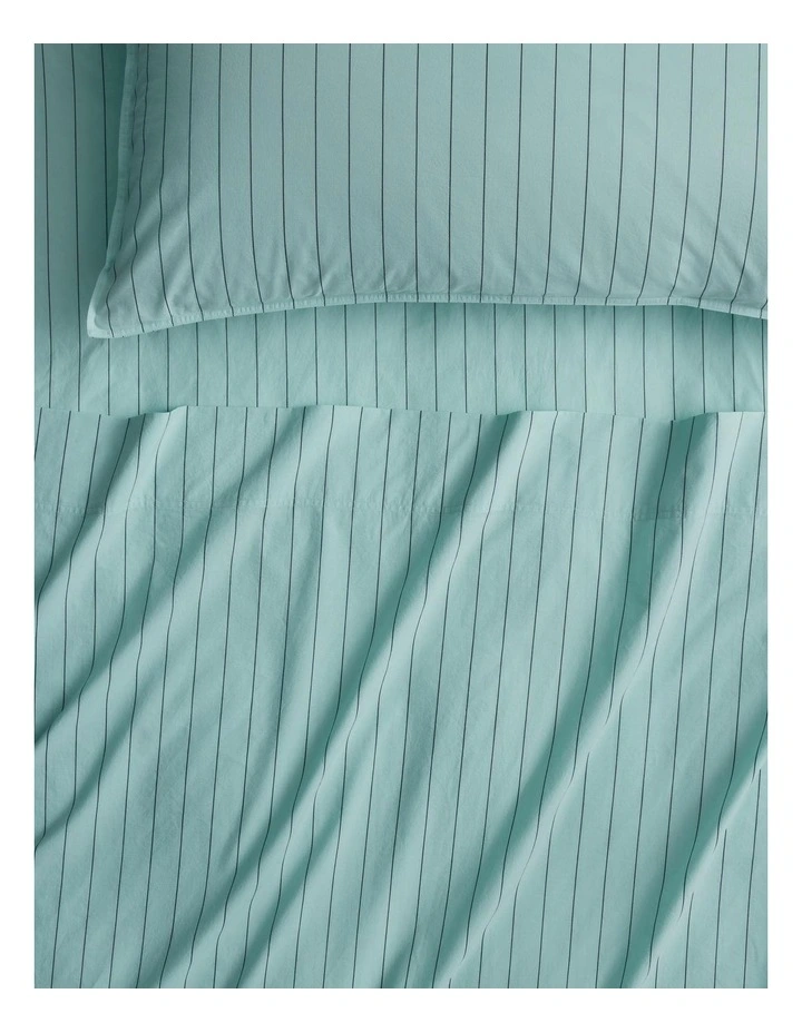 Bayley Stripe Washed Percale Sheet Set in Clear Blue image 1