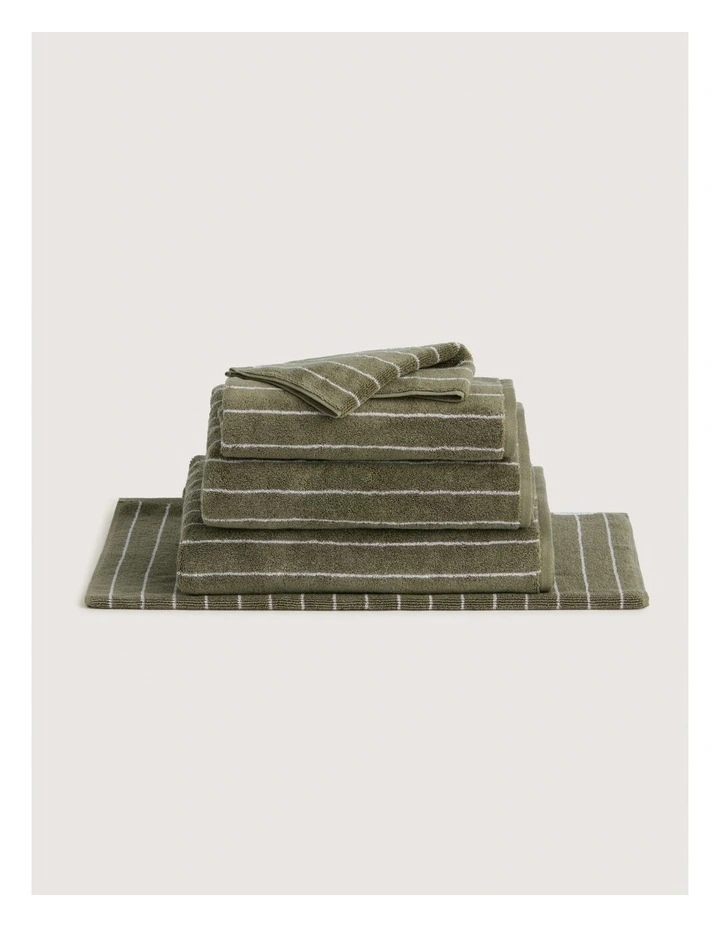 Aven Stripe Cotton Towel Collection in Green Olive image 1
