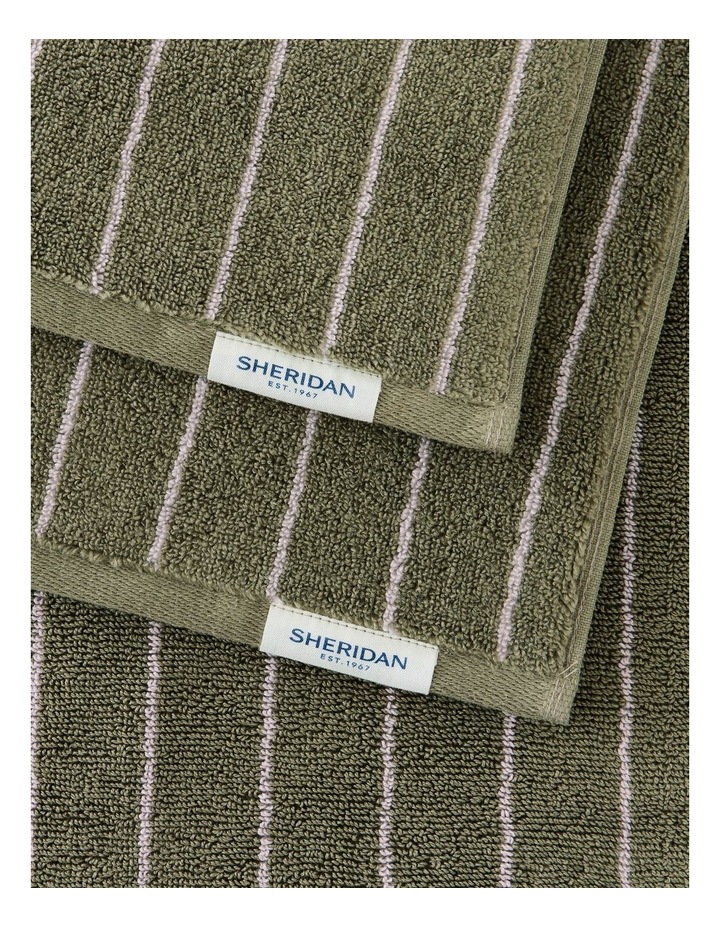 Aven Stripe Cotton Hand Towel in Green Olive